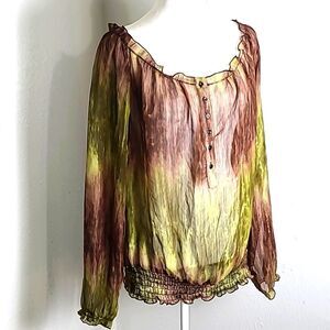 Lane Bryant Sheer Ombre' Blouse, Browns & Greens, Gold Striped Lines, Size 14/16